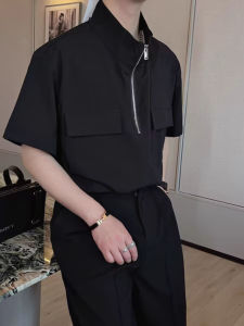 Premium Feel Polo Shirt Men Half Zip Stand Collar Loose Short Sleeve Workwear T-Shirt Ice Silk Quick Dry Henry Shirt