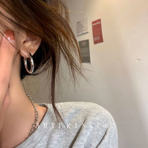 Elegant Simple Pure Silver Allergy-Free Circle Earrings Fashionable Korean Style Womens Jewelry Accessory Fresh out Now