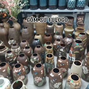 Bình cắm hoa bupbe đắp nổi cao 32cm bát tràng gốm sứ fulogo