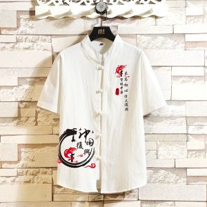 M-5XL Plus Size Mens Summer Simple Shirt Male Frog Button Casual Shirt Linen And Cotton Short Sleeve Top Blouse Chinese Shirts
