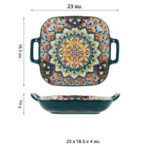 Bohemian คู่หูจานเซรามิคสแควร์ Creative จานสุทธิสีแดงผลไม้สปาเก็ตตี้แผ่นเตาอบไมโครเวฟ oven-9inch