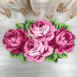 VIKAMA Rose Print Carpet Bedroom Living Room Decorative Floor Mat Bathroom Non Slip Soft Absorbent Foot Mat Home Decoration