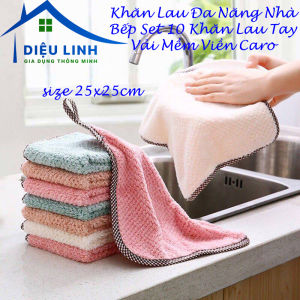 Khăn lau bếp đa năng  Set 10 Khăn Lau Tay Vải Mềm Viền Caro Dieulinhshop