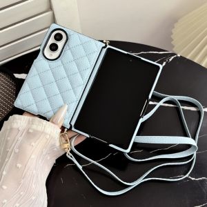 Luxury Crossbody Lanyard Rhombus Pattern PU Leather Phone Case For Samsung Galaxy Z Fold 8 Fold8 5G 2026 Hinge Protector Cover