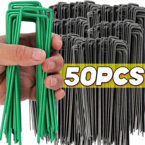 Dizoey 50/10Pcs U-shaped Garden Stakes Heavy Duty Landscape Staples Fence Tubing Stakes Sod Pins Securing Pegs Spike Holding Lawns Ground Nail
