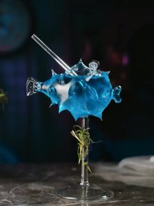 Creative Pufferfish Octopus Swan Bird Cocktail Glass Transparent Goblet Glass with Straw Wine Juice Cup for Party Bar Nightclub