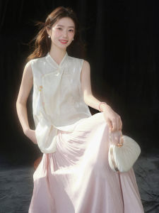 Chinese Style Embroidery Mandarin Collar Sleeveless Blouse