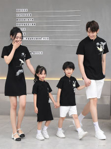 High-End Family Matching Traditional Chinese Cheongsam Dress Cotton Fabric for Three to Four Members of a Family Summer Thin
