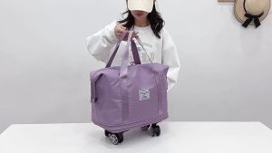 Durable Hand Carry Travel Bag With Wheels(Detachable) Large Capacity Duffel Luggage Bag Extendable Ultra Light Waterproof