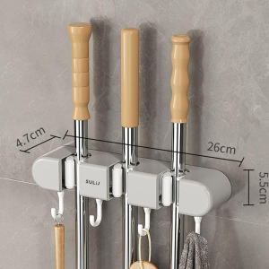 Kẹp giữ chổi cây lau nhà dán tường đa năng cao cấp móc treo dán tường đa năng 2 in 1 chất liệu nhựa ABS