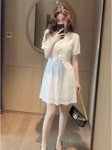 YIKEMAI | Gentle Style White Puff Sleeves Belted Dress Large Size