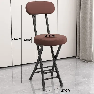 LALA Metal Frame Foldable Stool Chair Backrest Leisure Simple Portable Lightweight Outdoor Dining Chair Dormitory Kitchen Household Stool