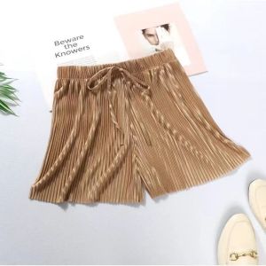 Womens High Waist Pleated Shorts Summer Ice Silk Belted Loose Casual Straight Leg Pants City Walk Polyurethane Elastic Fiber