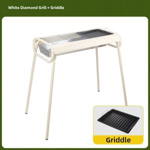 Outdoor Stainless Steel Charcoal BBQ Grill Portable Korean Style Cooking Utensils for Garden Party Golden Brown Color