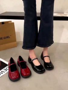 TENDER STORE Giày đế bệt thời trang dành cho sinh viên giày Mary Jane cổ điển cổ điển giày da nữ một dây đế bằng đế thấp thông thường