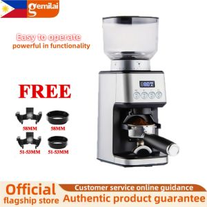 Gemilai Coffee Bean Grinder Conical Burr Mill Coffee Bean Grinder 51 Precise Grinding Setting Timer Cup Selection Fully Automatic Electric Digital LCD Panel AntiStatic One Touch Operation for Espresso/Drip/Pour Over/Cold Brew/French Press Fit 51-53mm 58mm