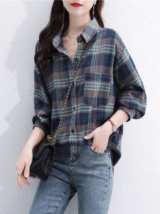 Spring Autumn New Large Size Label Clothing Clearance European Export Polo Collar Plaid Single Row Buckle Long Sleeve Shirt