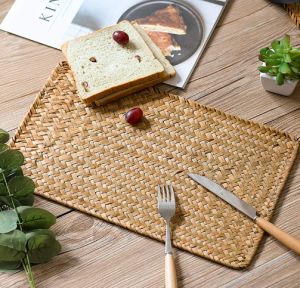 Natural Handmade Woven Seagrass Placemat Coaster Table Mat Rattan Place mat Hand Made Hand-Woven Rectangular Dining 桌垫 Alas Meja