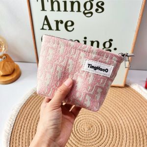 กระเป๋าผ้าฝ้ายขนาดใหญ่สำหรับสาวๆ กระเป๋าเครื่องสำอางแบบมีซิปปิดสีชมพู กระเป๋าใส่เครื่องสำอางแบบอเนกประสงค์สำหรับผู้หญิง