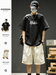 SZON | Casual Stylish Summer Mens Outfit Short Sleeve T-shirt and Loose Workwear Shorts