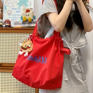 Casual Large Capacity Canvas Tote Bag Womens Commuter Shoulder Bag Drawstring Style Urban Minimalist Trend Chinese Production
