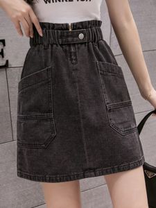 2024 New Arrival Super plus Size Waist Trimming Zipper Denim Skirt Womens Summer High Waist A- line Versatile Hip Skirt