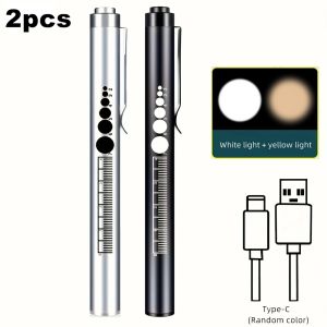 2pcs/Mini 2-in-1 LED Penlight torch USB Rechargeable Medical Pupil Eye First Aid Work Camping Emergency Lighting flashlight lamp