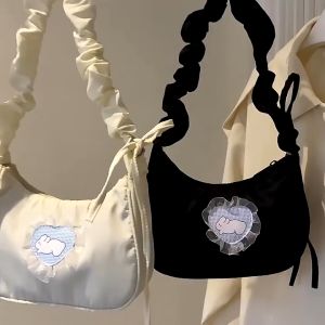 Tas Bahu Wanita Nilon Kartun Kelinci Kelinci Manis Gadis Cantik Tali Lipit Renda Ketiak Bag