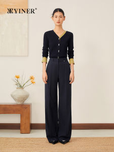 Elegant Warm Autumn Blend Wool and Silk Colorblock V-Neck Knit Top