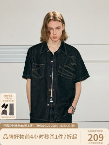 เสื้อเชิ้ตยีนส์แขนสั้น KREATE Deconstructed Series ทรงหลวม ทรงปกติ สำหรับผู้ชาย ฤดูร้อน 2024 คอกลม