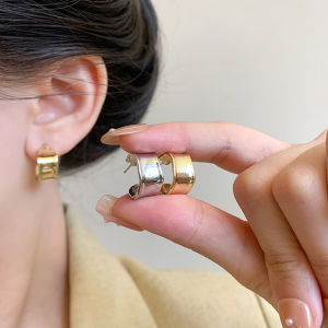 Fashionable Silver Needle Earrings Geometric Pleated Design Versatile Womens Jewelry Elegant Accessory Korean Style Alloy