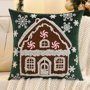 1 PC Christmas House Throw Pillow Cover Velvet Embroidery Snowflake Christmas Decoration Living Room