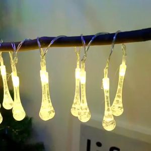 Bộ Dây Đèn Led Trang Trí Hình Giọt Nước Pha Lê Trong Suốt 5m/7m/12m Ánh Sáng Màu Đẹp Long Lanh
