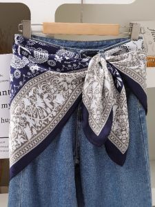 Spring Autumn 2025 New Style 90cm Large Print Cashew Flower Silk Simulation Thin Outerwear Shawl Scarf Decorative Belt