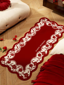 พรมพิมพ์ลายไม่สมมาตรสีแดงสำหรับห้องนอนและห้องรับแขก พรมวางที่นอนสำหรับงานแต่งงาน พรมพื้นห้องนอนพื้นขนาดใหญ่ ผ้าฝ้ายโพลีเอสเตอร์