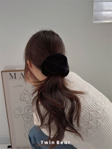 New Arrival Pure Black Velvet Hair Ties with Feather Pattern Stylish and Elegant Hair Accessories from Japan and South Korea