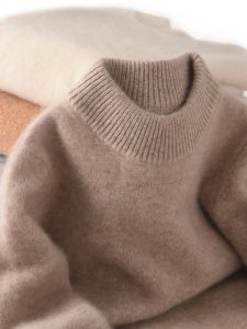 100 Pure Wool Kids Woolen Sweater Thickened Half-High Collar Knitting Sweater Bottoming Shirt Boys and Girls round Neck Cashmere Sweater