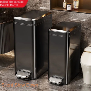 7L-20L Foot Pedal Trash Can Home Use Stainless Steel with Lid for Office Bathroom Kitchen Hallway Luxury Silent Buffer