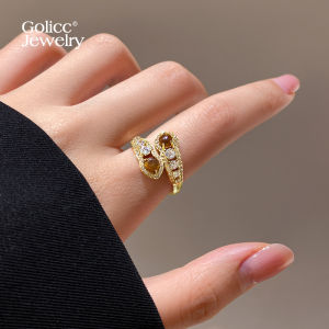 Golicc Womens Snake-Shape Ring Tiger Eye Stone Open Ring Fashionable Unique Design Fresh Outburst Korean Style Finger Ring