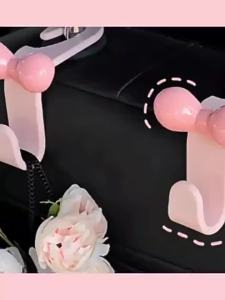 Car Seat Back Hooks Pink Butterfly Bow Decorative Storage