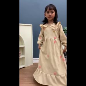 Gamis crinkle motif bunga bordir usia 3-8 tahun