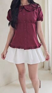 ORECCA - Mooni Atasan Berkerah Wanita Lengan Pendek Natal