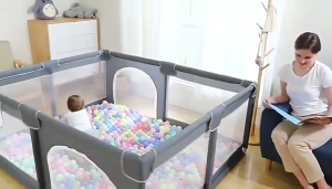 Playpen for Baby Stainless Steel Frame Play Fence Safety Playpen With Balls Breathable Mesh Playfence