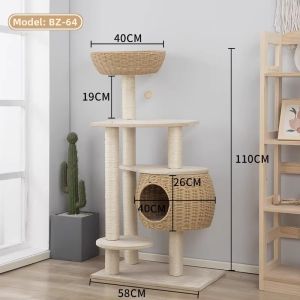 Rattan Integrated Cat Climber Tree House Large Standing