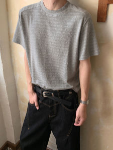 เสื้อยืดแขนสั้นลายทางทรงสลิมฟิตสำหรับผู้ชาย สไตล์ลำลองฤดูร้อน ทรงปกติ คอกลม แฟชั่นลำลอง