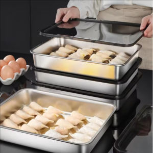 YESPERY 304สแตนเลสพร้อมฝาปิดจานพัดพลาสติกใส่อาหารการเก็บรักษาจานถาดเก็บของปิกนิกบาร์บีคิวอเนกประสงค์