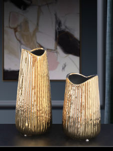 Elegant Gold Plated Wide Mouth Flower Vase Decorative Piece European Style Sample Room High End Sensation Soft Decoration Tabletop Flower Holder