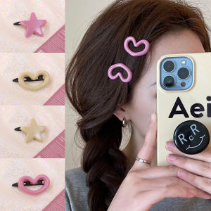 Tiktok 🔥 2pcs Womens Cute Pink Hair Clip Fashion Star Heart Bangs Hairpin Girls Y2k Sweet Hair Accessories