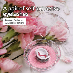False Eyelashes With Glue Set Natural Human Hair Natural Look Set Reusable Self Adhesive False Eyelashes Professional No Stimulation Comfortable Reusable Cosmetics Natural Long Thick Lightweight Glue-free Waterproof 3D Fake Eyelashes(1Pair)