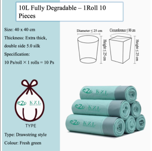 【10 Rolls Essentials Bundle】KZL Draw string trash bag 100% Biodegradable
